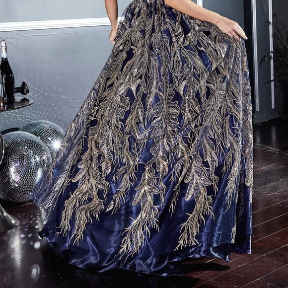 NEW LONG SLEEVELESS A-LINE EMBROIDERED GLITTER GOWN WITH AND ZIPPER BACK CD J812 - Picture 8 of 8